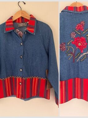 Vintage Tantrums Denim Jacket M Indie 90s Folk Festival Boho Western Embroidered